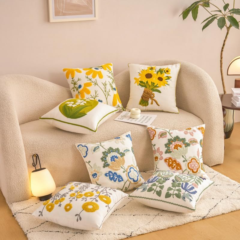 Embroidered Boho Blue Throw Pillow Cover — 18x18 - View 3