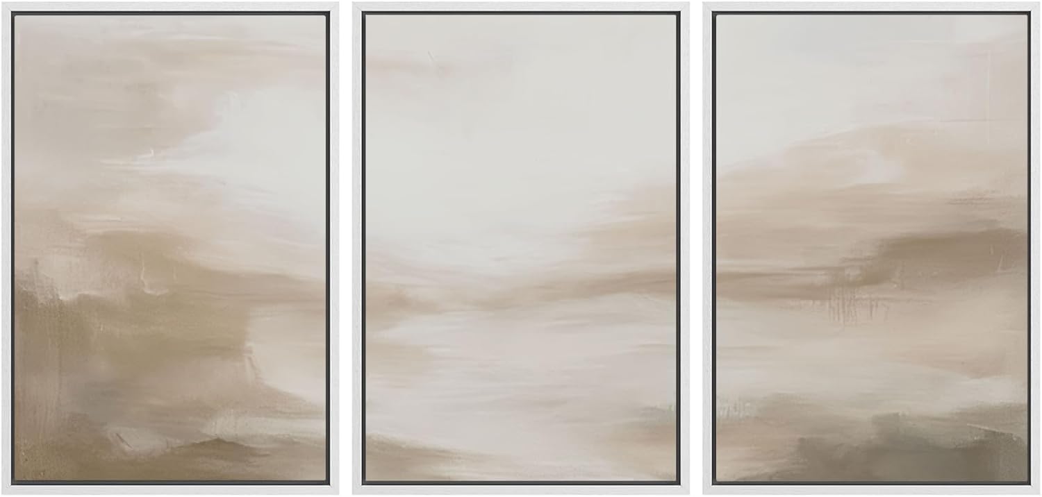 Framed Modern Fabric Wall Art — 24" — 24"x36"x3 Panels White