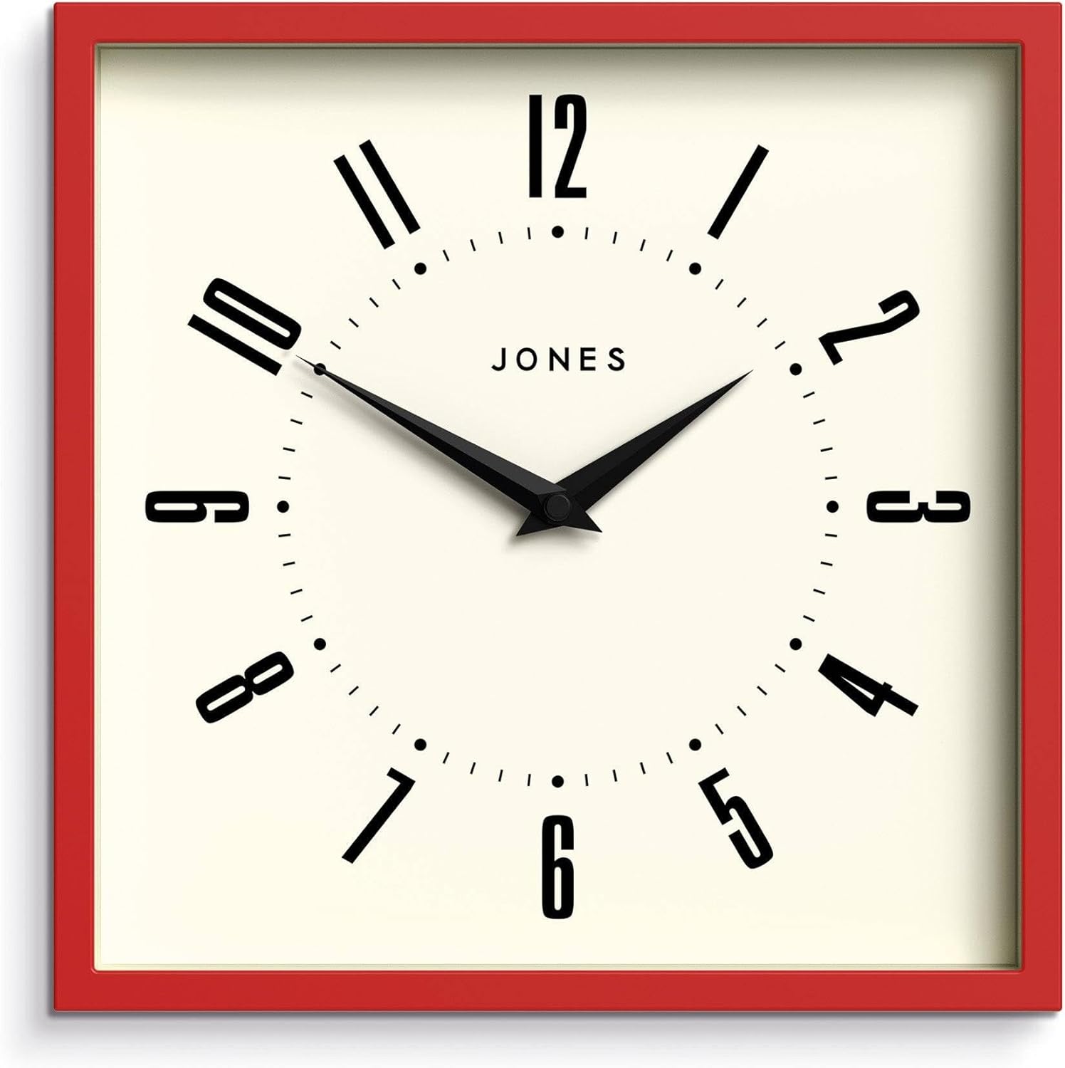 Mid-Century Black Wall Clock — 10" — Engine Red