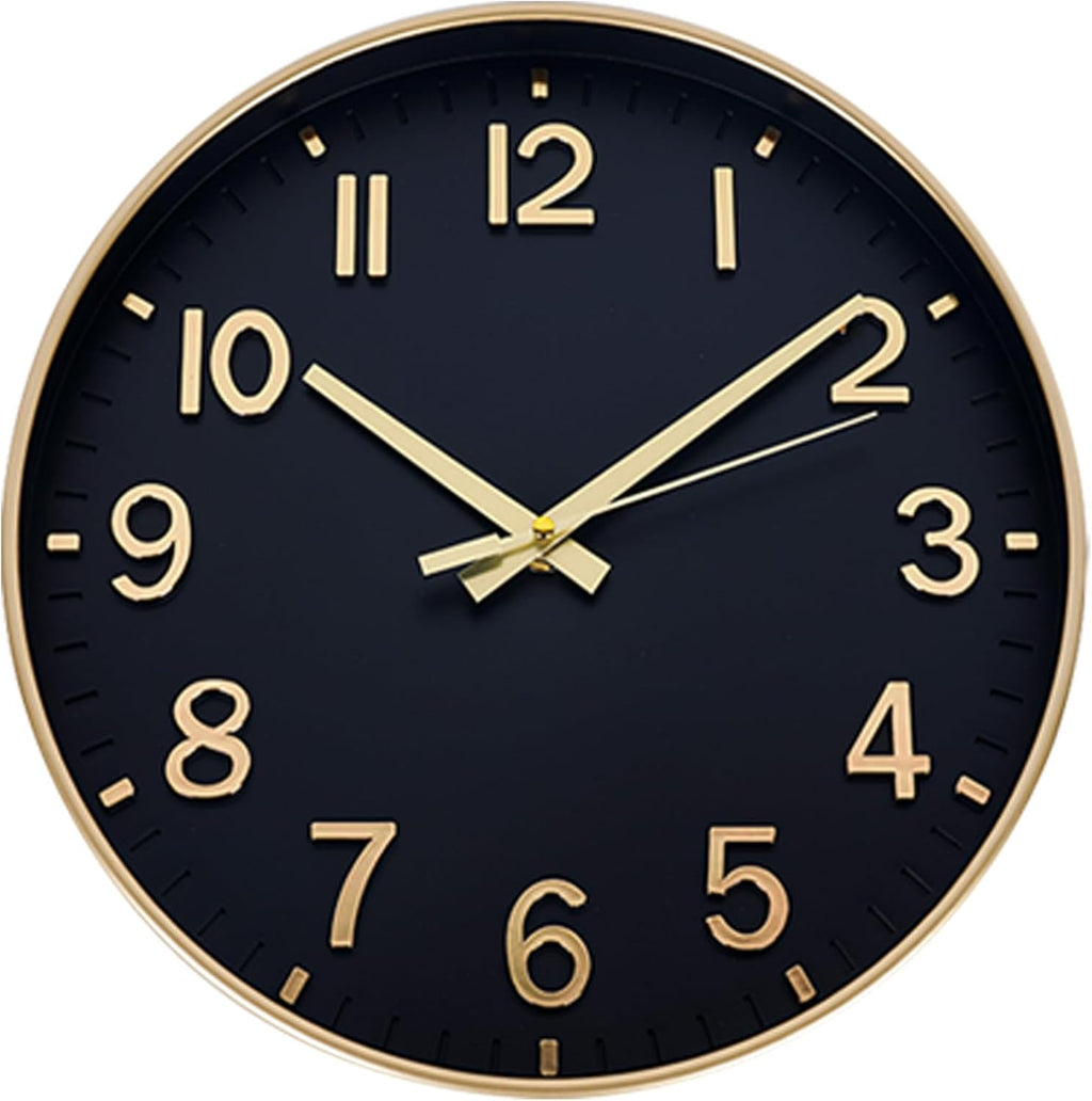 Battery Operated Luxe Black Wall Clock — 8" — Black Gold