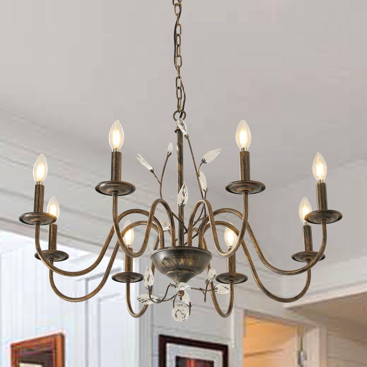 Vintage Farmhouse Black Chandelier — 4-Light — Brushed Bronze 32 IN 8-Light