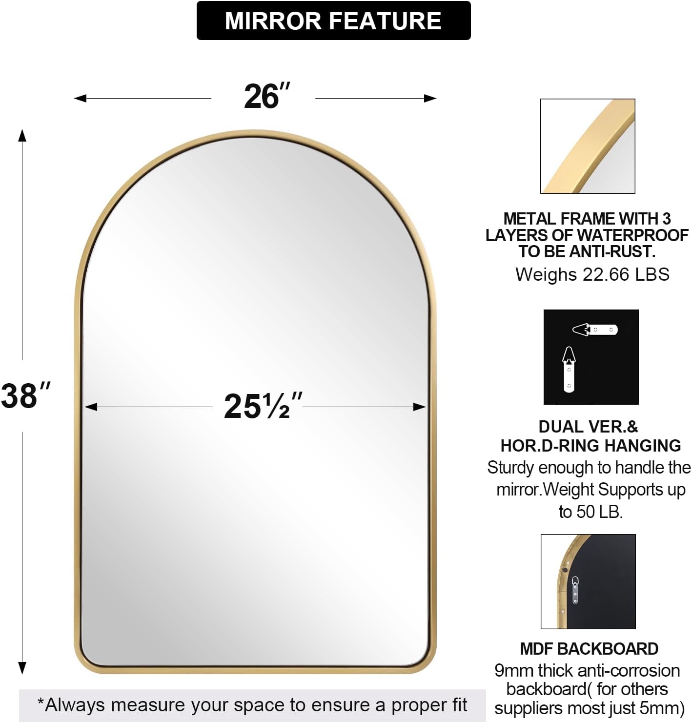 Luxe Gold Mirror — 26" - View 4