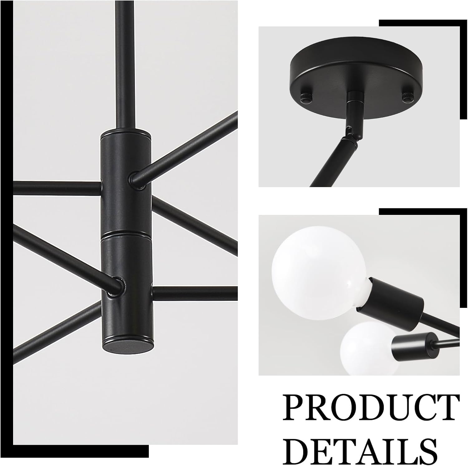Adjustable Farmhouse Black Chandelier — 6-Light - View 5
