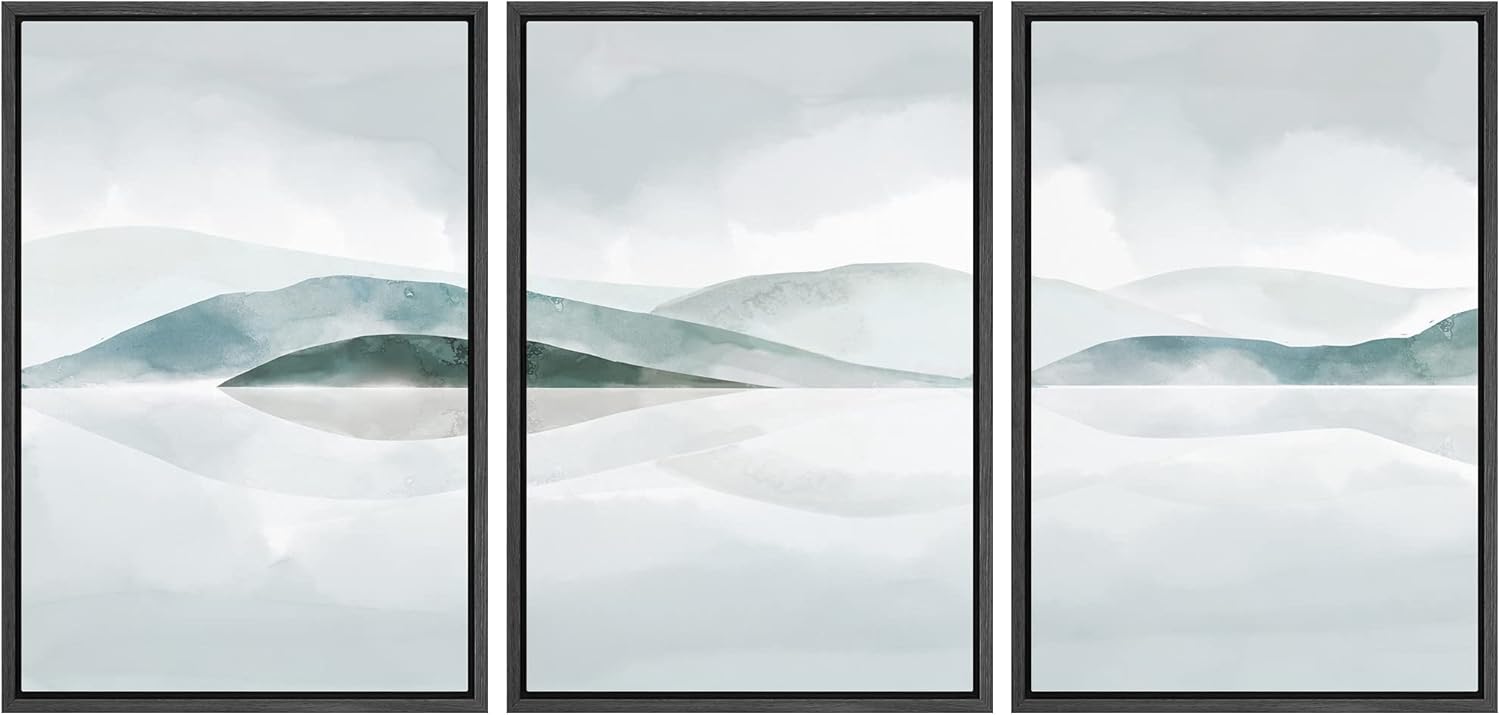 Framed Modern Fabric Wall Art — 16" — 24" x 36" x 3 Panels BLACK