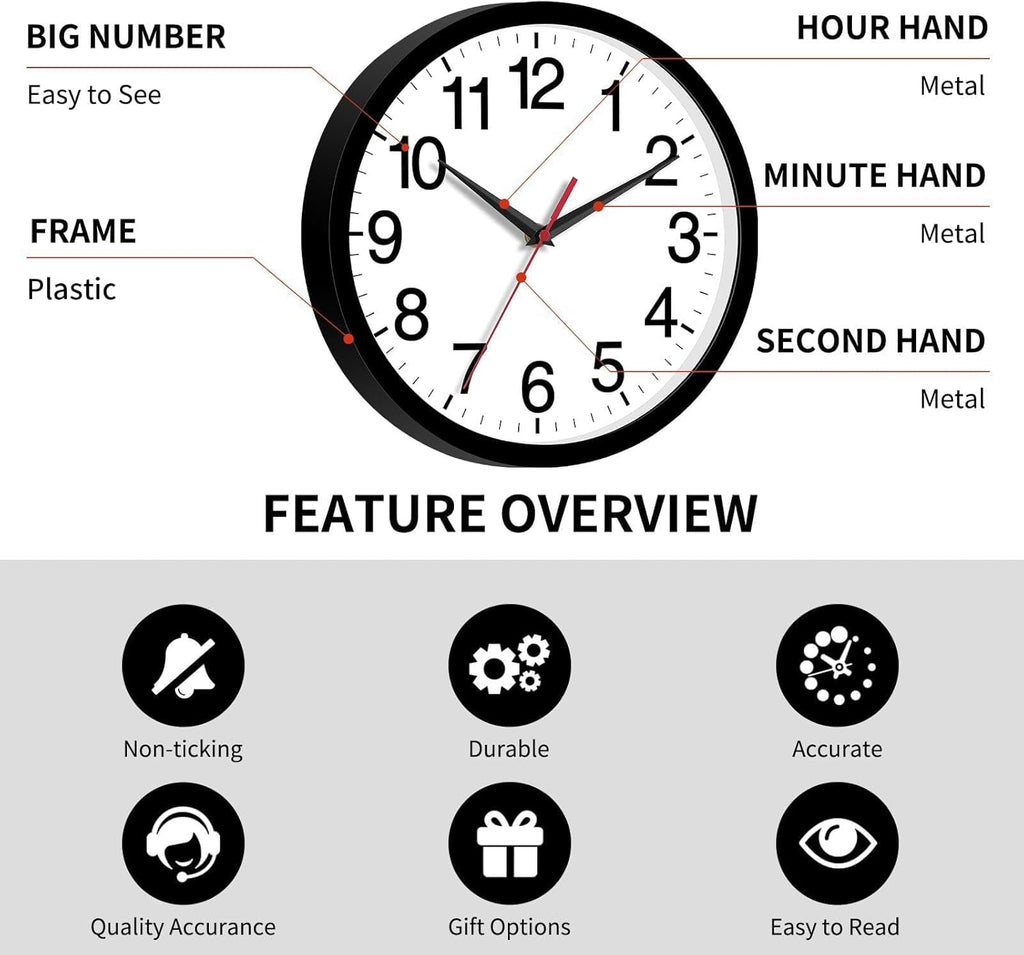 Battery Operated Modern Black Wall Clock — 14" - View 6