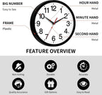 Battery Operated Modern Black Wall Clock — 14" - View 6