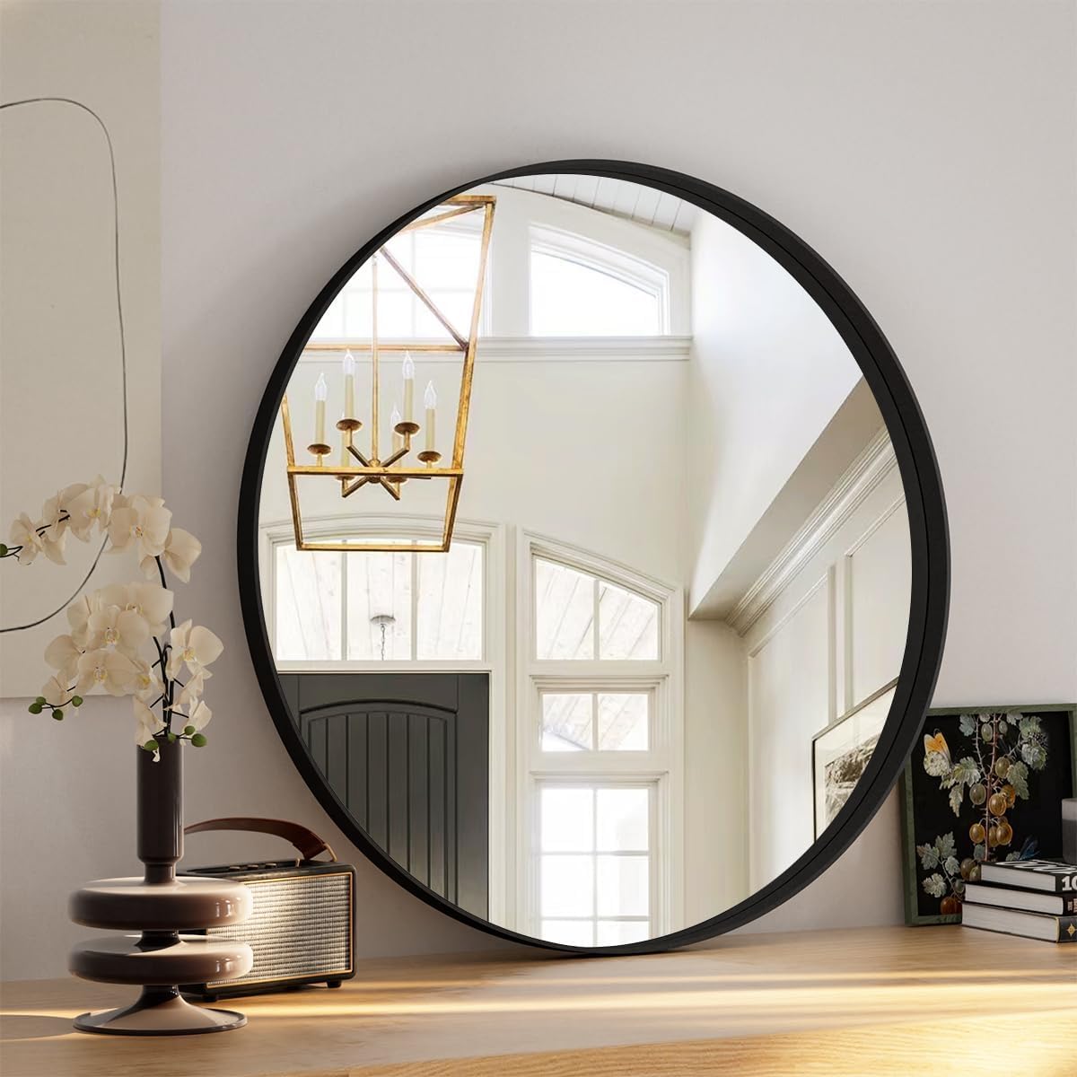 Round Modern Black Mirror — 24" — Black