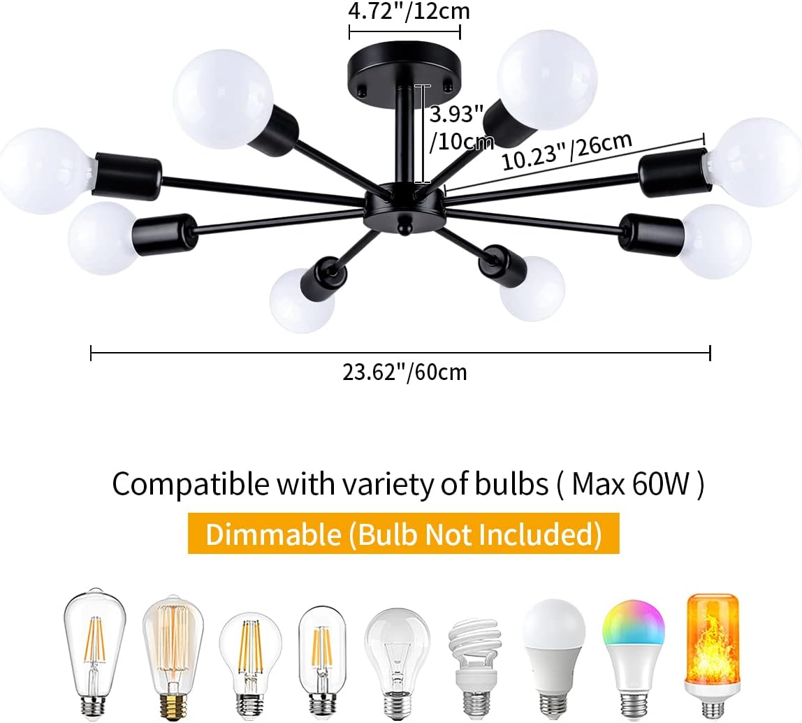 Modern Metal Chandelier — 8-Light - View 4
