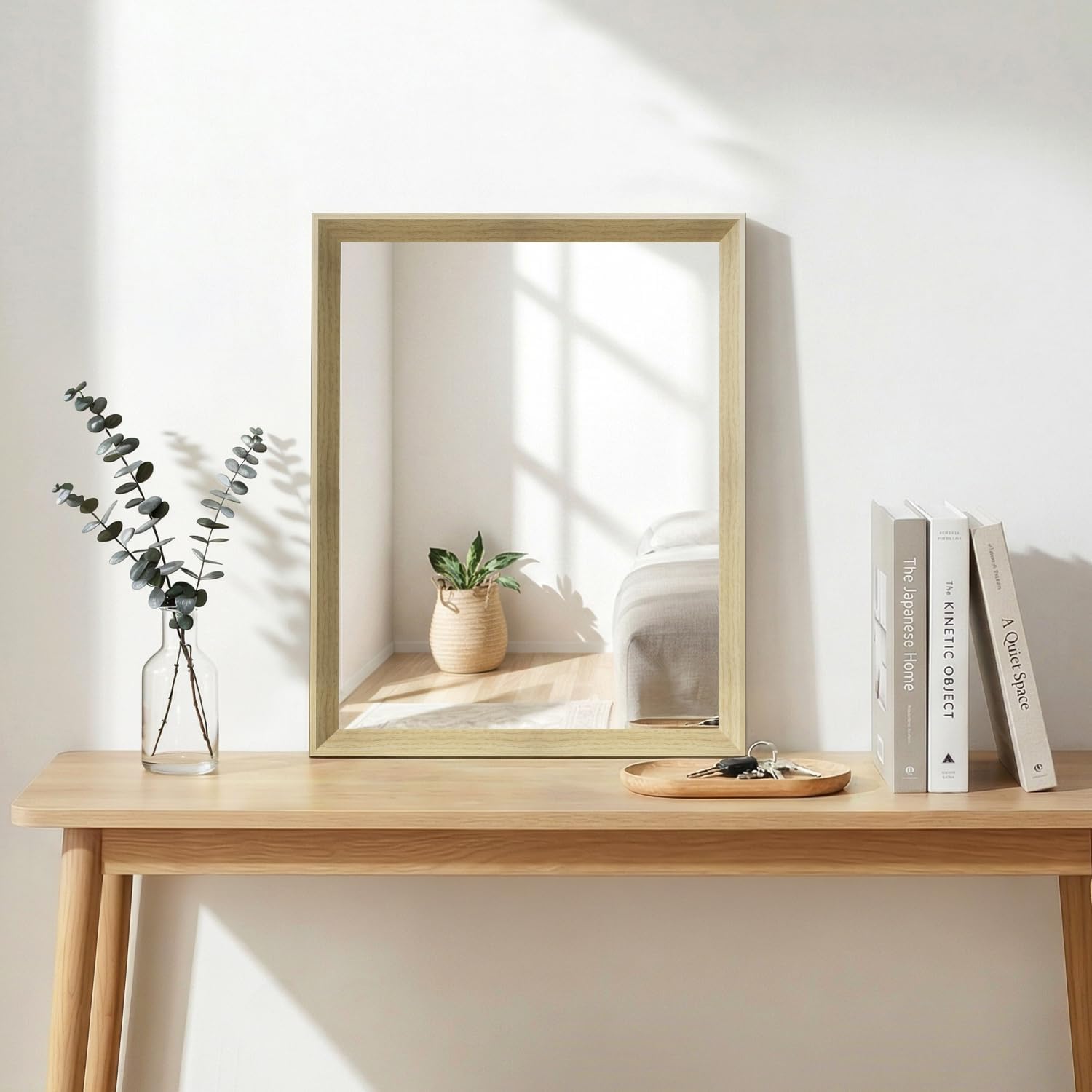 Framed Farmhouse Gold Wall Mirror — 20" — Oak Wood
