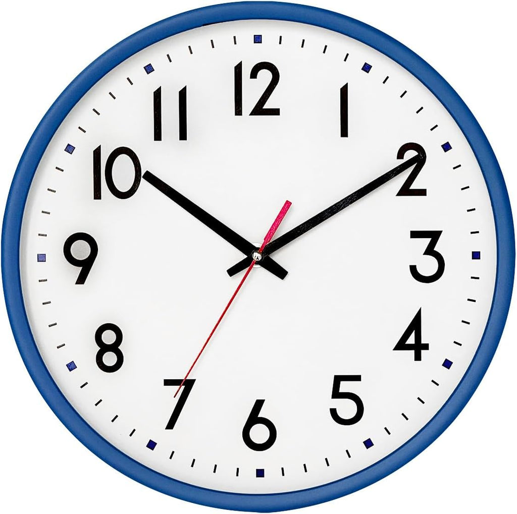 Battery Operated Modern Black Wall Clock — 8" — Blue