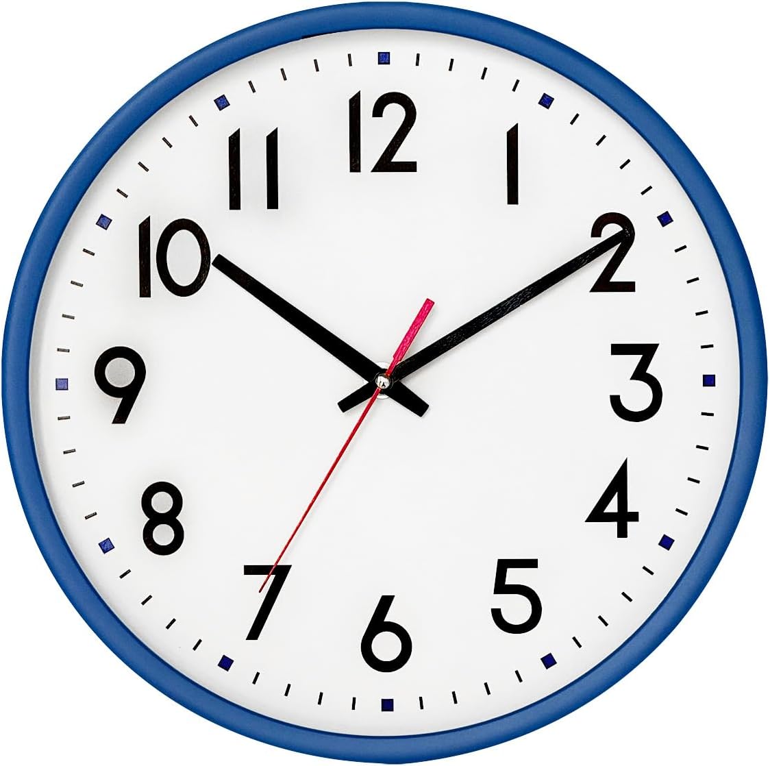 Battery Operated Modern Black Wall Clock — 8" — Blue
