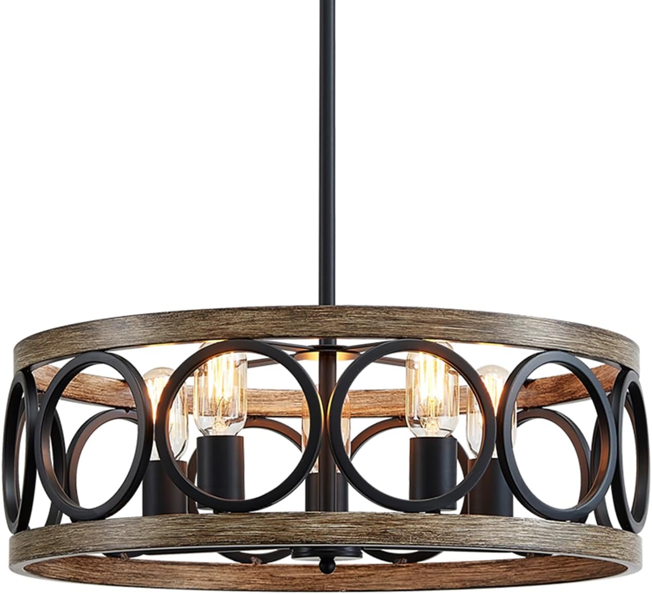 Adjustable Farmhouse Black Chandelier — 3-Light — Black Drum Chandelier-5 Light