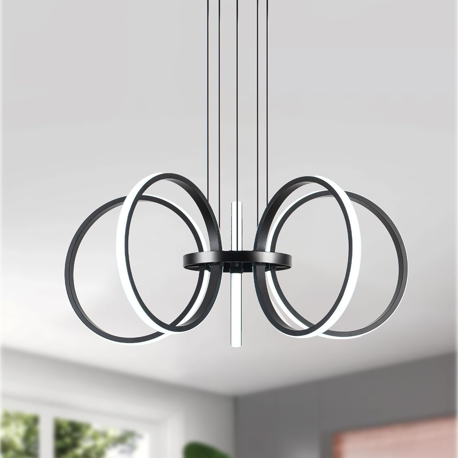 Dimmable Modern Black Chandelier — 7" — Black-5P