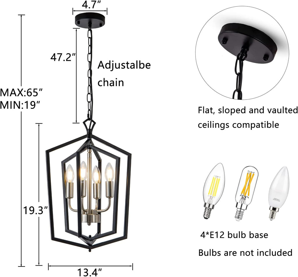 Farmhouse Black Chandelier — 4-Light - View 4