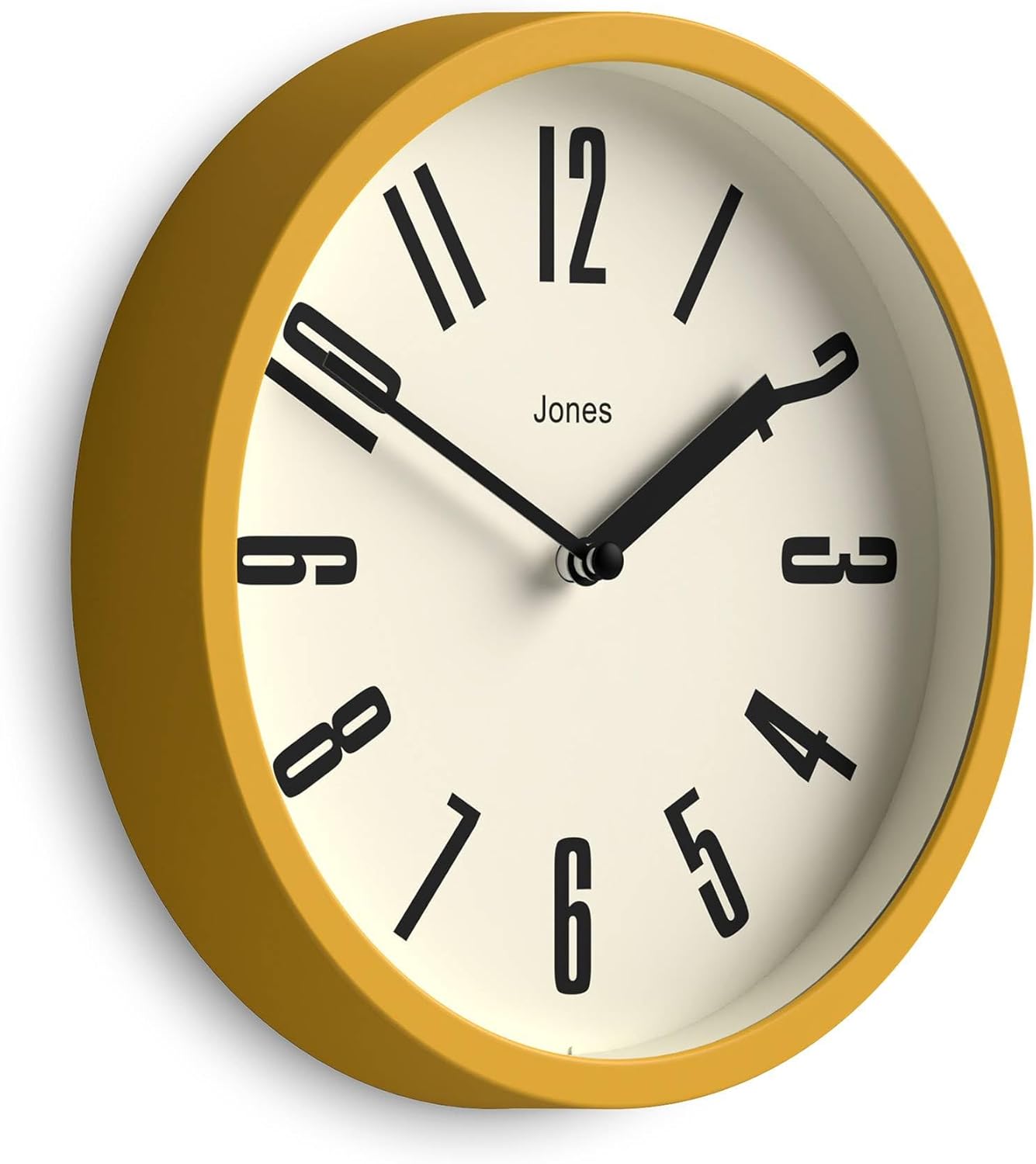 Round Mid-Century Black Wall Clock — 8" — Yellow