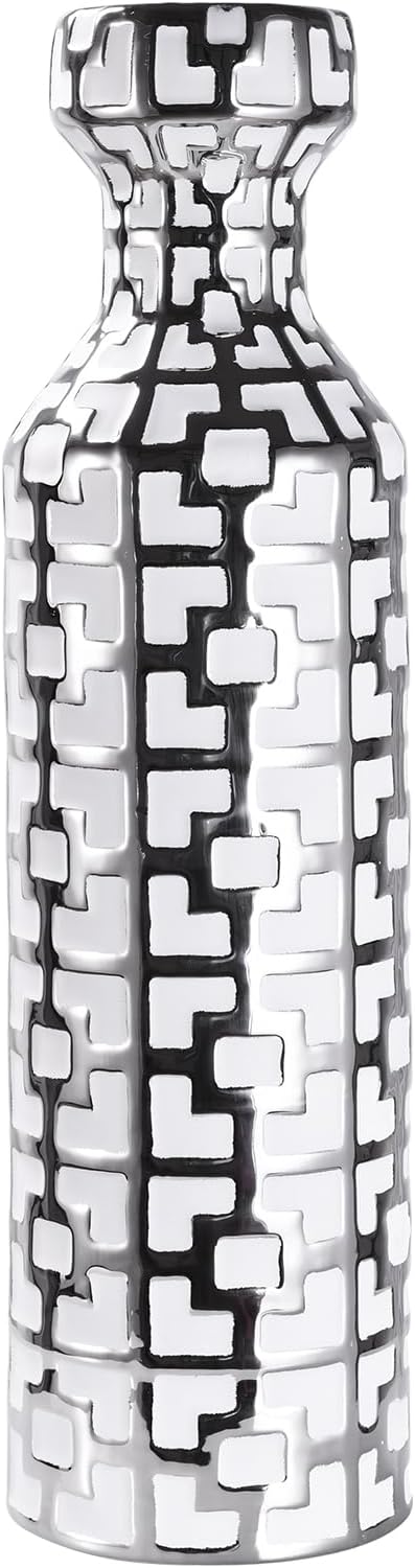 Modern Black Flower Vase — 4" — White With Silver