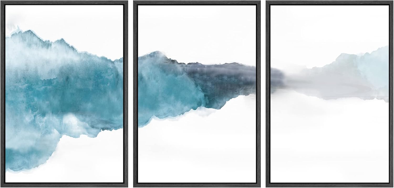 Framed Modern Green Wall Art — 16" — 24"x36"x3 Panels Black