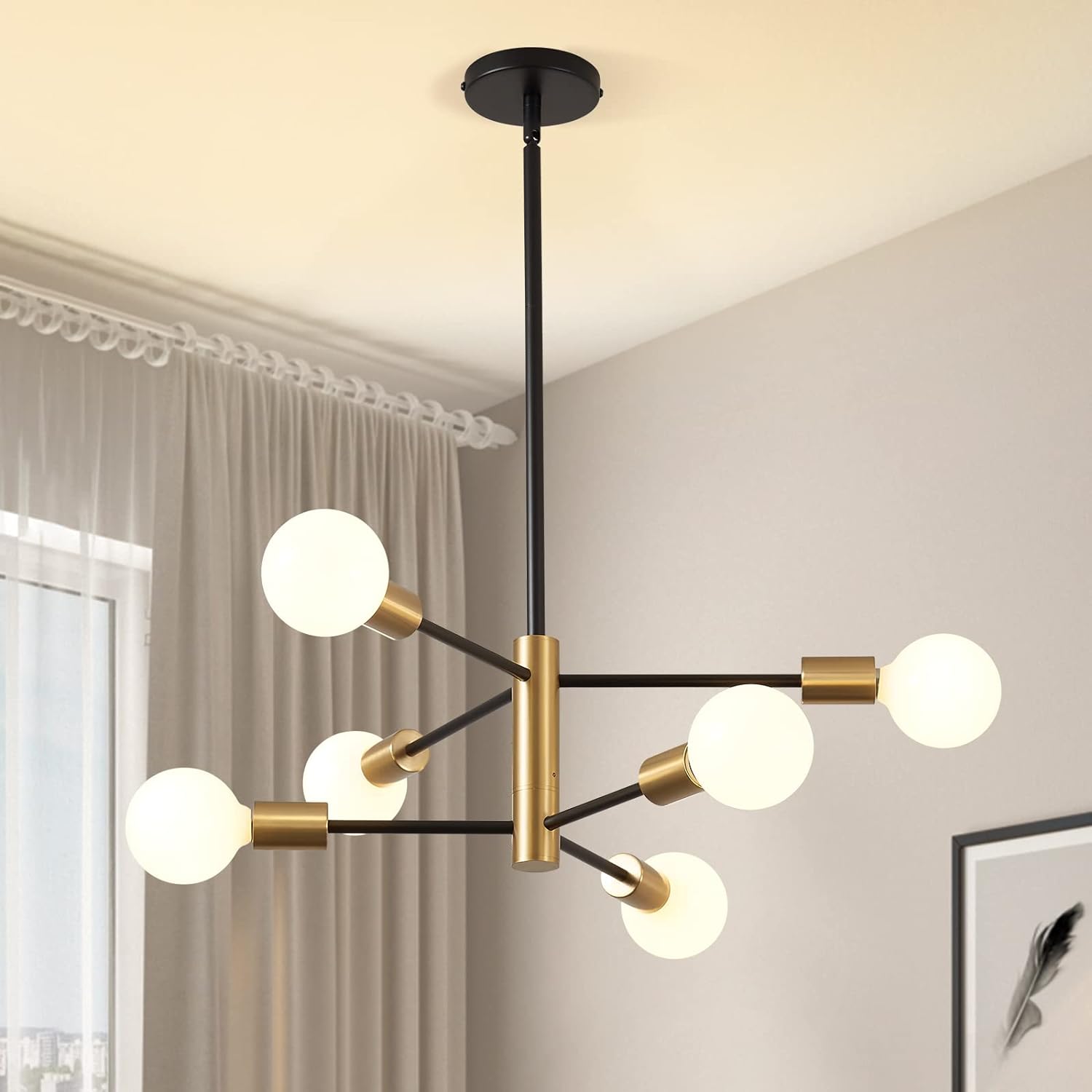 Adjustable Luxe Black Chandelier — 8-Light — 6-light