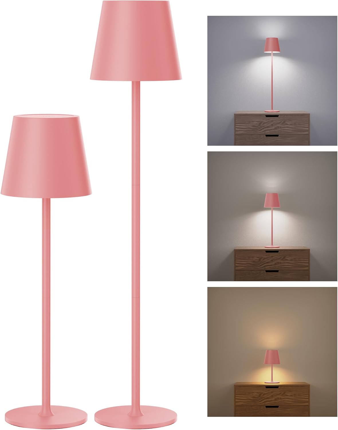 Cordless Black Table Lamp — 2 Pack-Round Base