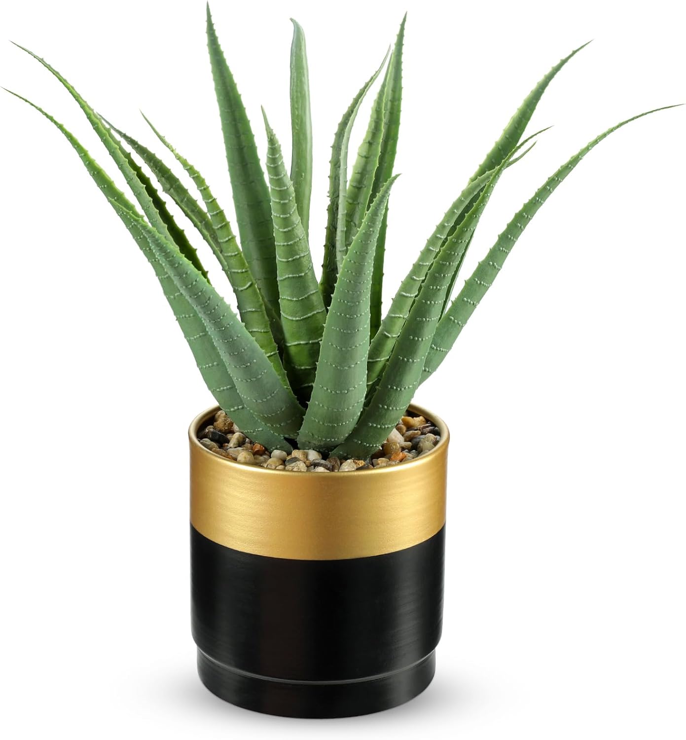 Farmhouse Black Artificial Plant — Green Agave Gold Black Vase