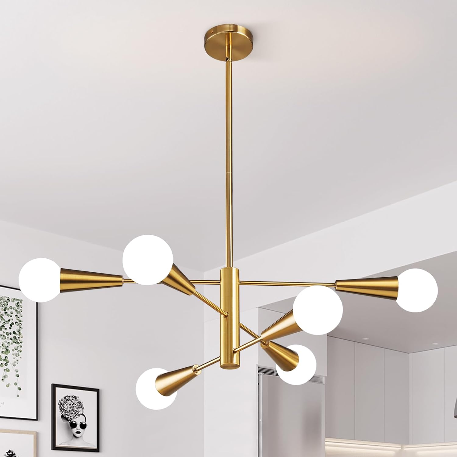 Adjustable Luxe Black Chandelier — 6-Light — Gold