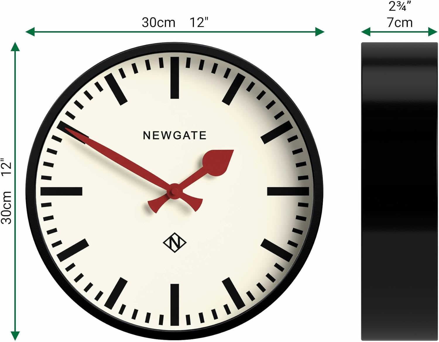 Vintage Mid-Century Black Wall Clock — 12" - View 3