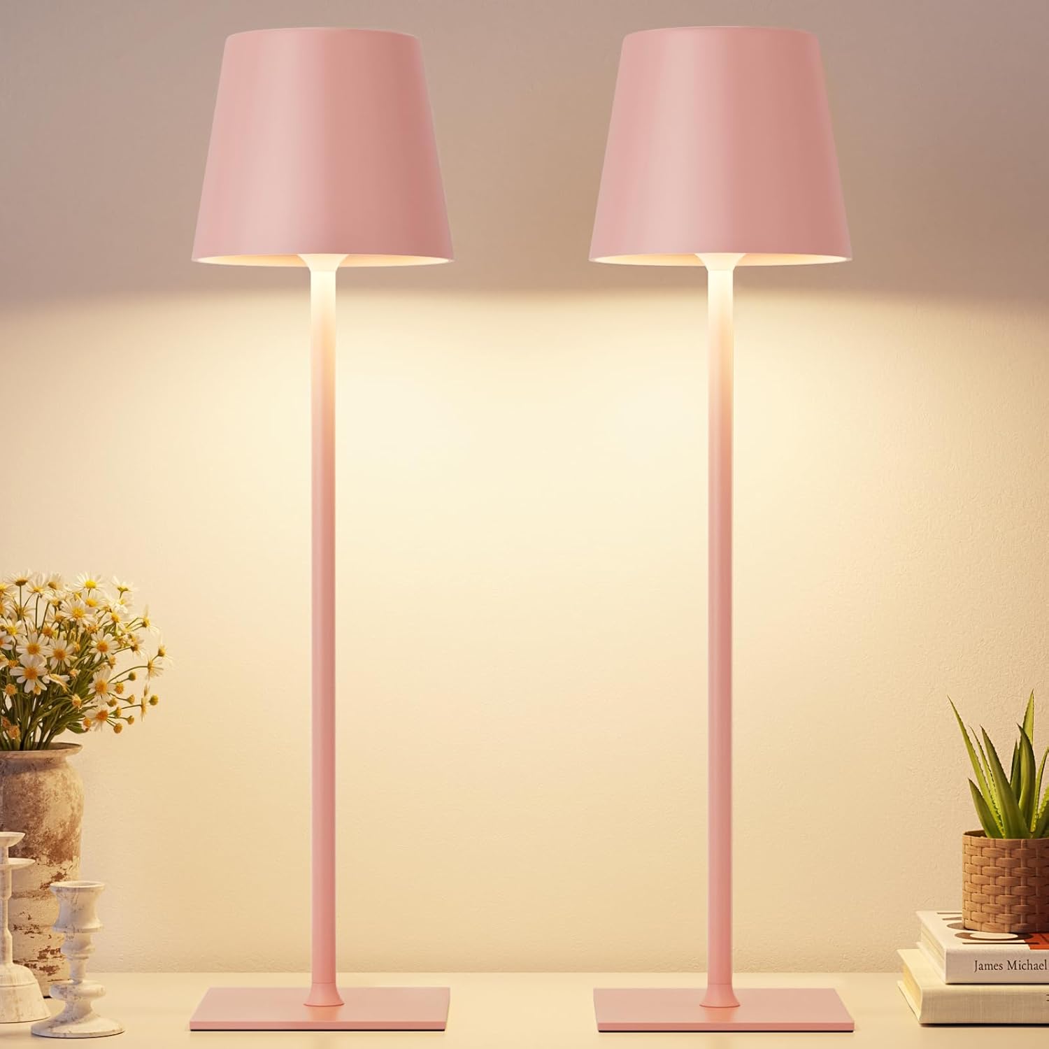 Cordless Black Desk Lamp — Pink