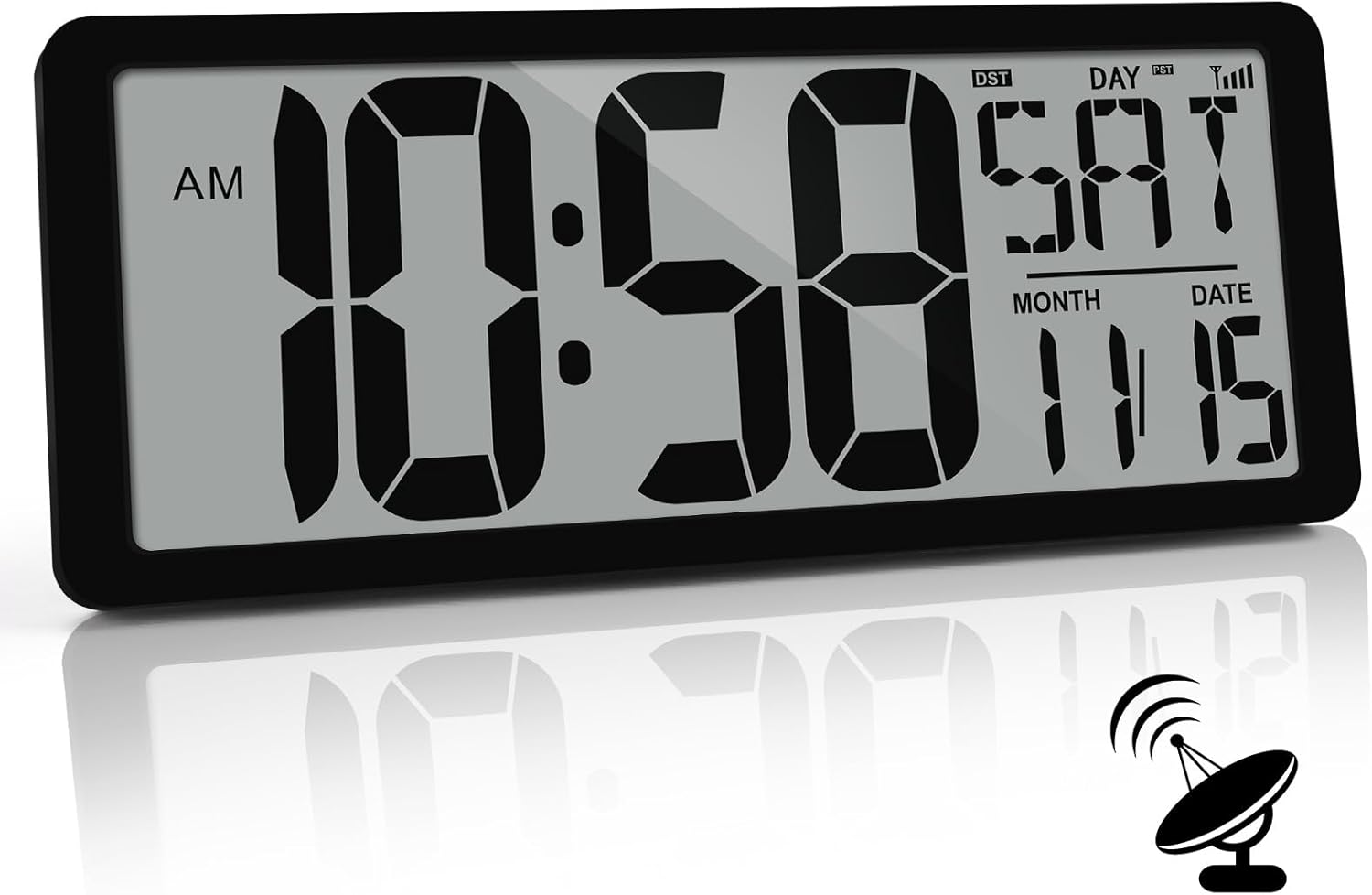 Rechargeable Mid-Century Black Wall Clock — 4.6" — 15" (Atomic/Incl Batteries/Black)