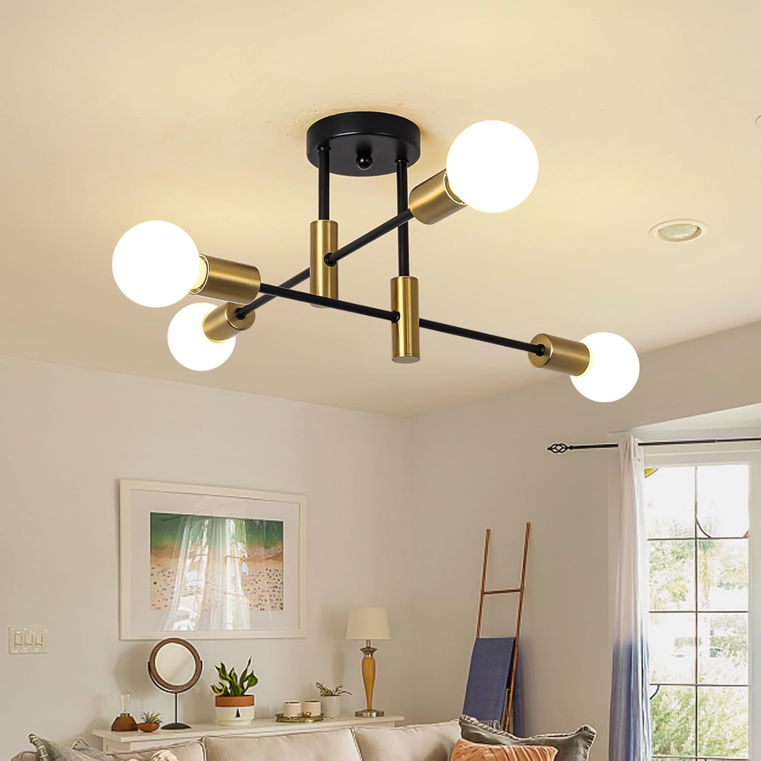 Farmhouse Black Chandelier — 10-Light — 4-Lights,Black and Gold