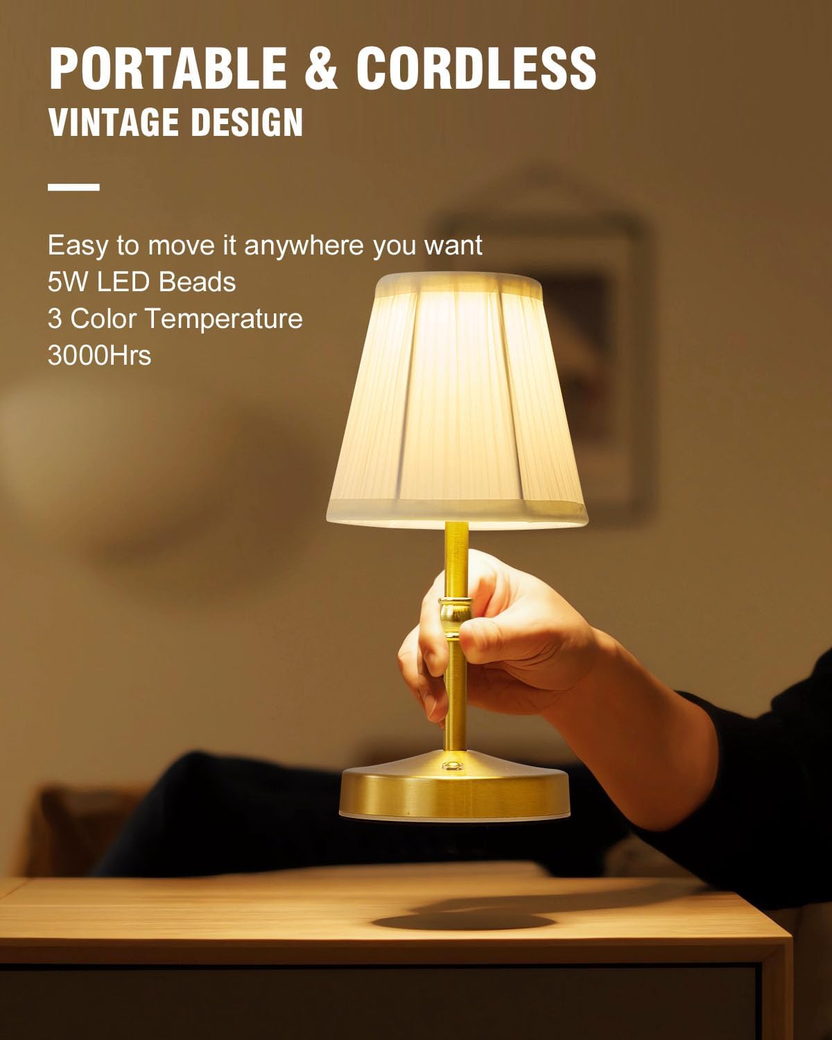 Cordless Luxe Black Table Lamp — 8" - View 2
