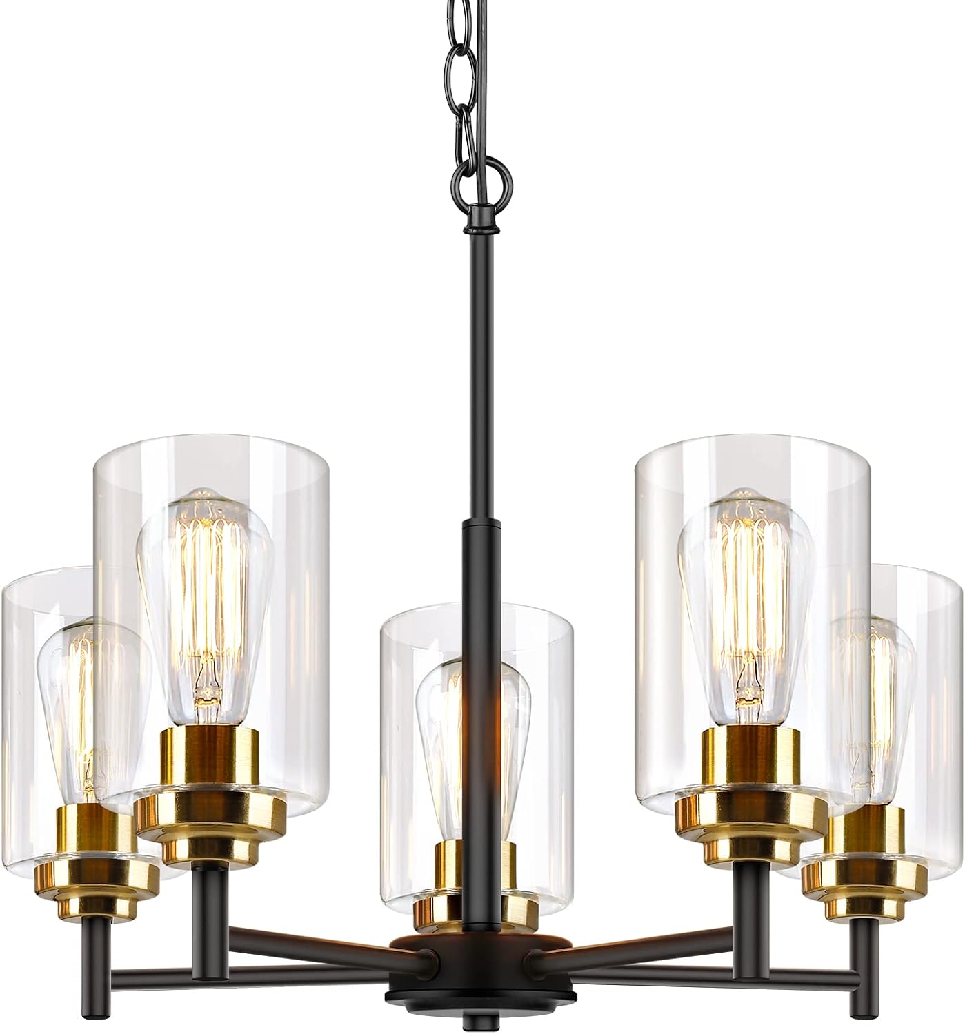 Adjustable Farmhouse Black Chandelier — 5-Light — Black & Gold