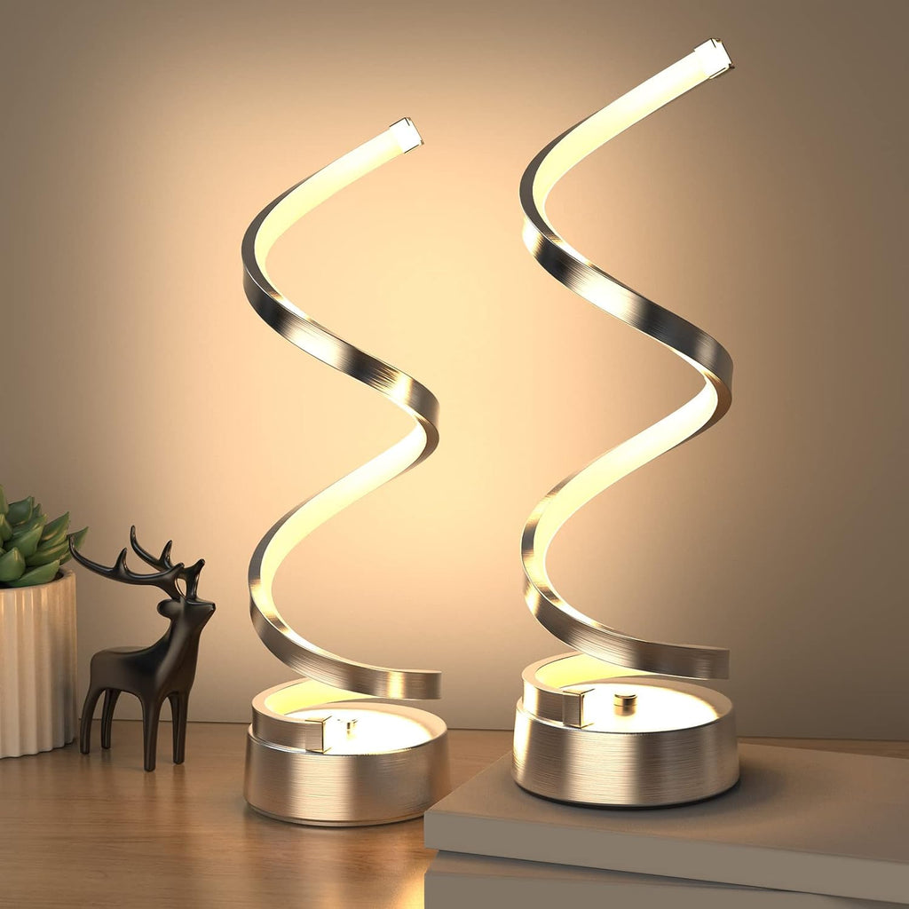 Dimmable Modern Black Bedside Lamp — 8" — Silver 2 Pack