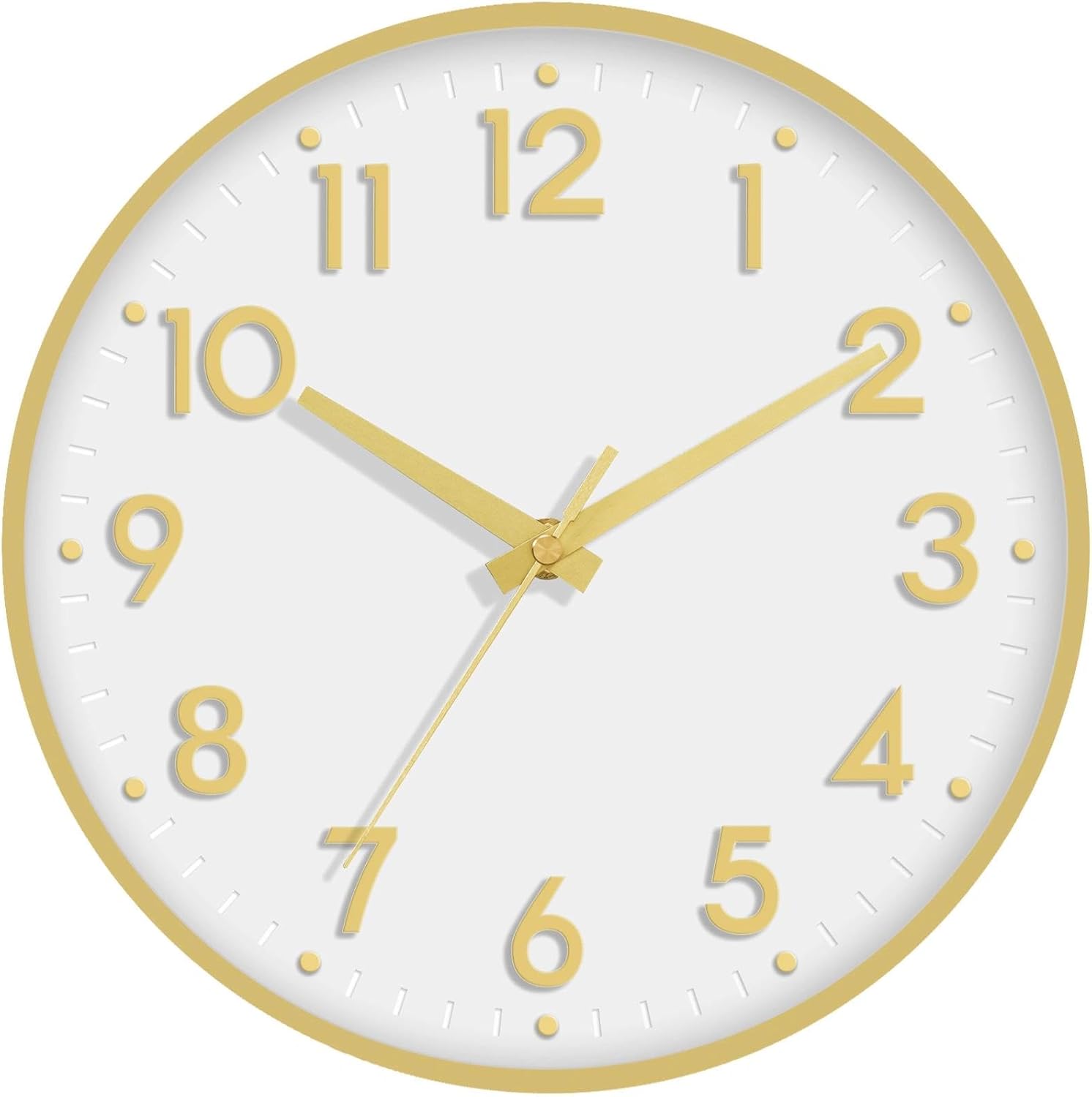 Battery Operated Modern Beige Wall Clock — 8" — D_white Gold