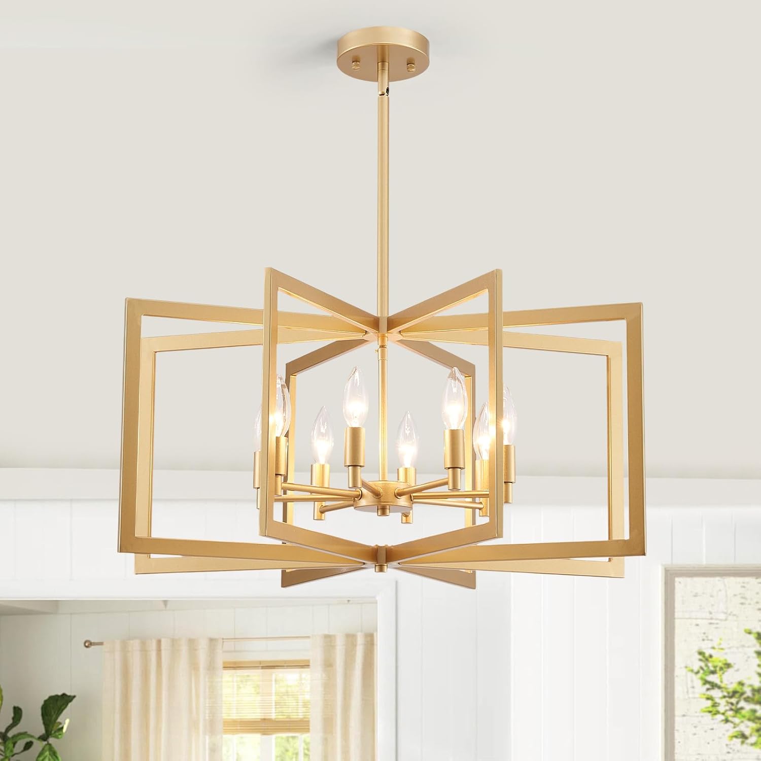 Modern Black Chandelier — 6-Light — 034-Gold