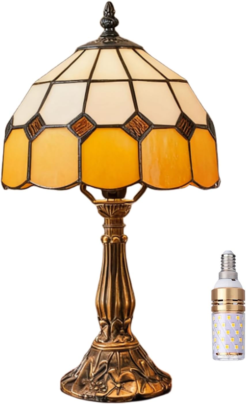 Vintage Blue Bedside Lamp — 8" — Orange