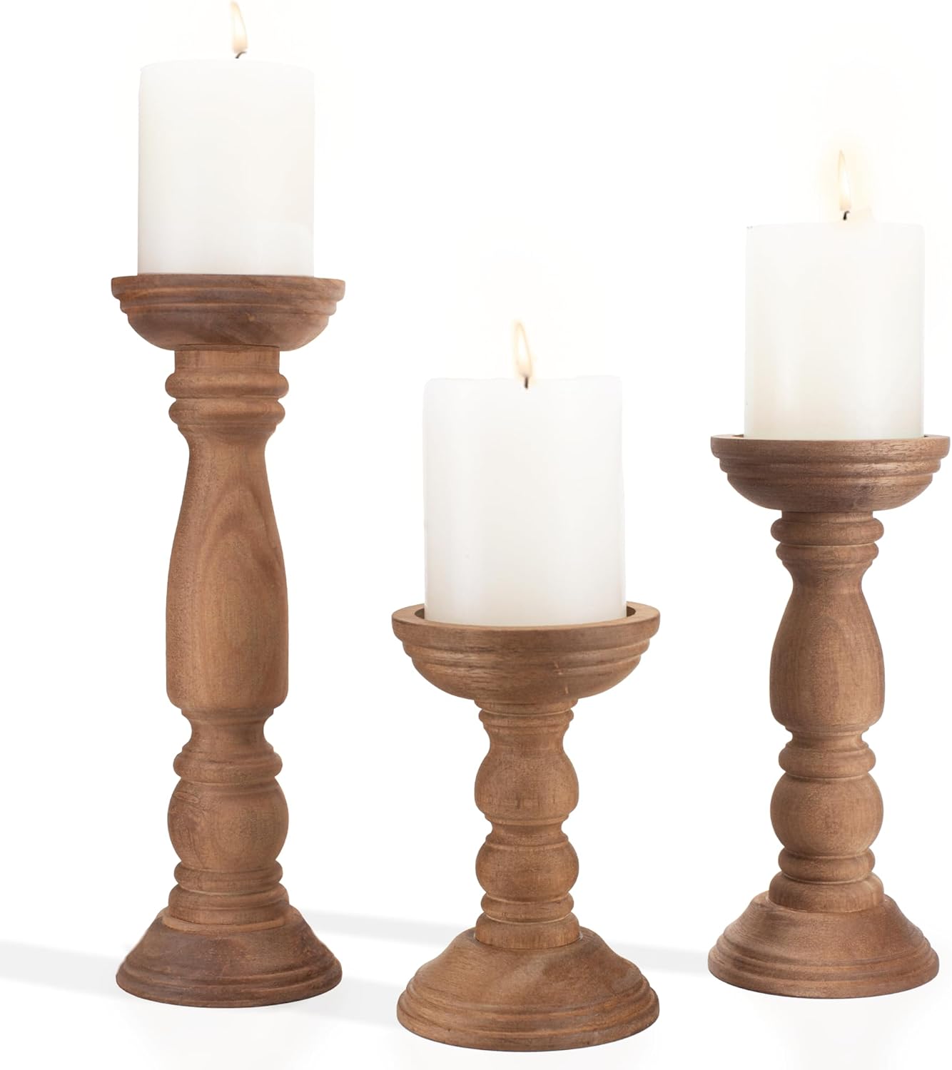 Vintage Farmhouse Beige Pillar Candle — 12" — Natural Brown
