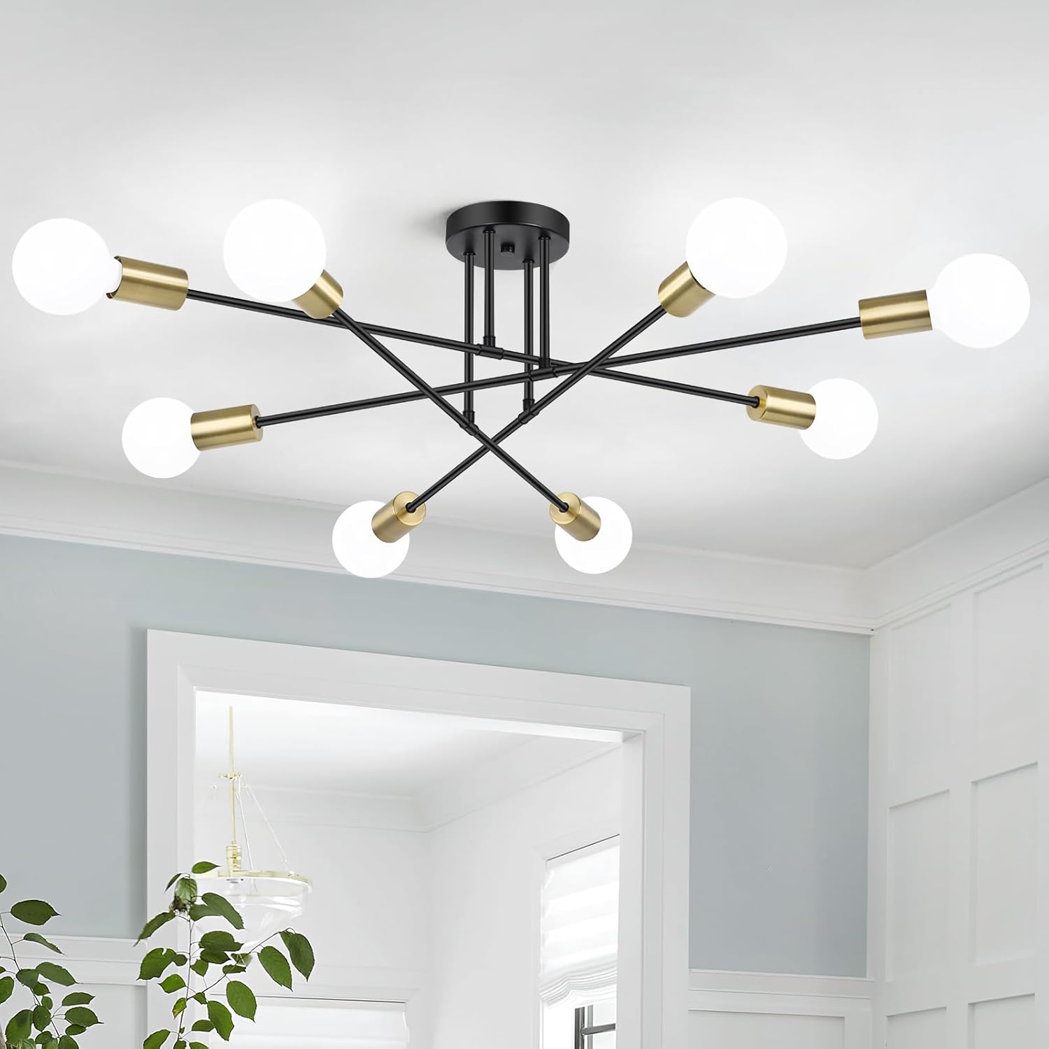 Modern Black Chandelier — 6-Light — Black and Gold