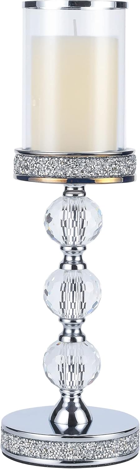 Luxe Glass Pillar Candle — 3 crystal balls