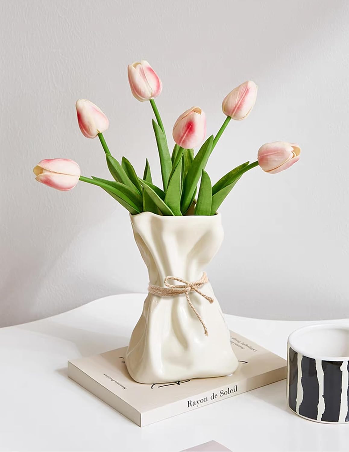 Modern Beige Flower Vase — 6" — Cream Ceramic