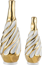 Boho Black Vase Set — Set of 2 — White With Gold