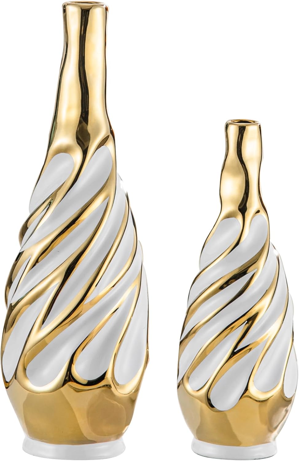 Boho Black Vase Set — Set of 2 — White With Gold