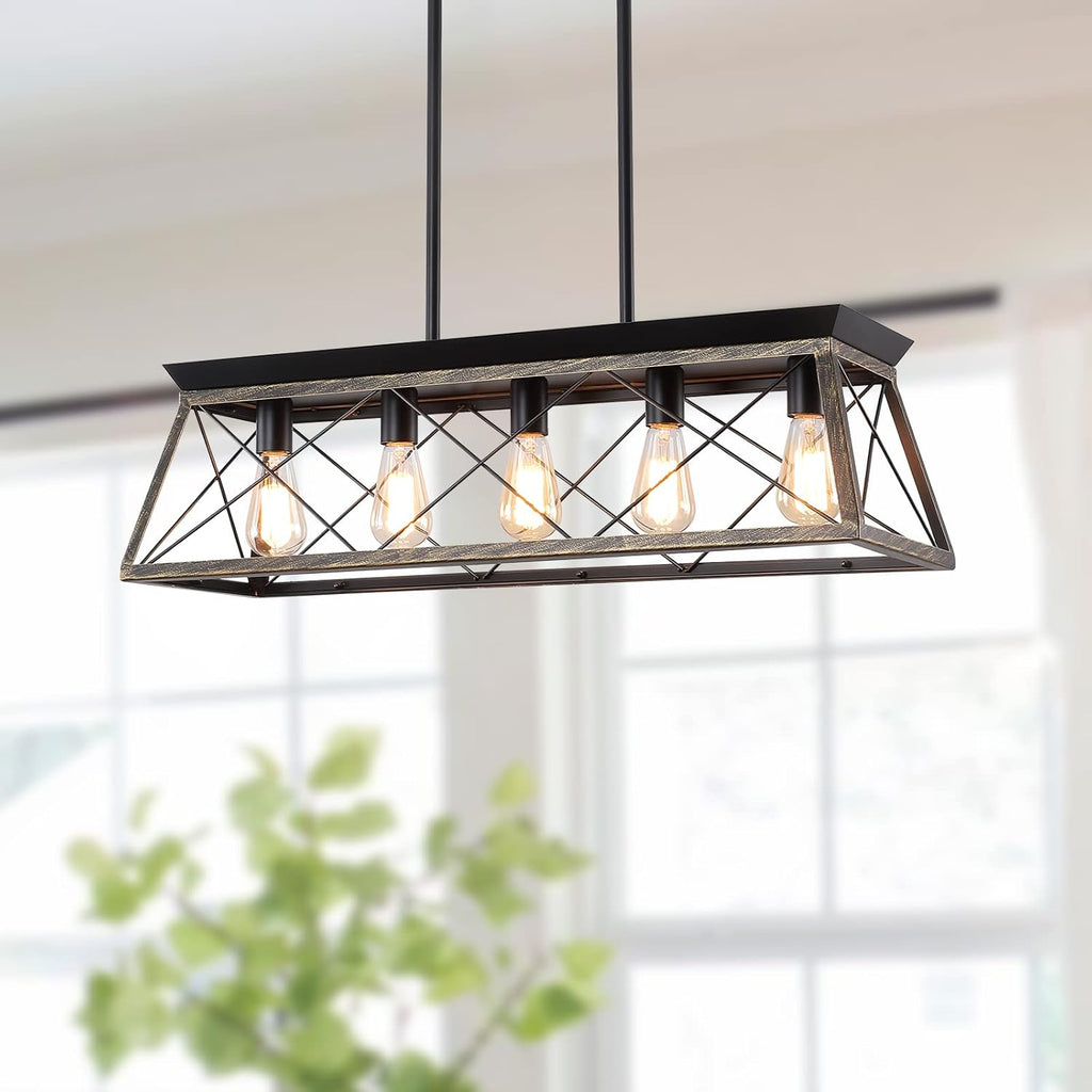 Rectangular Farmhouse Black Chandelier — 5-Light — Rustic Black