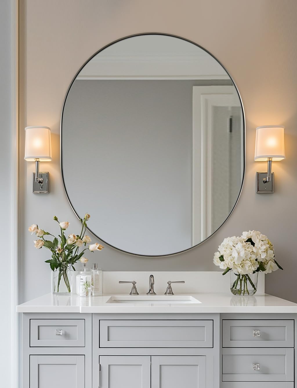 Oval Luxe Black Mirror — 1" — Brushed Nickel