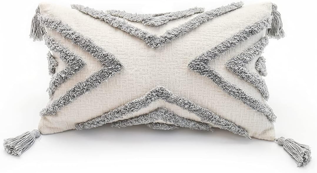 Tufted Boho Grey Throw Pillow Cover — 20" — Grey