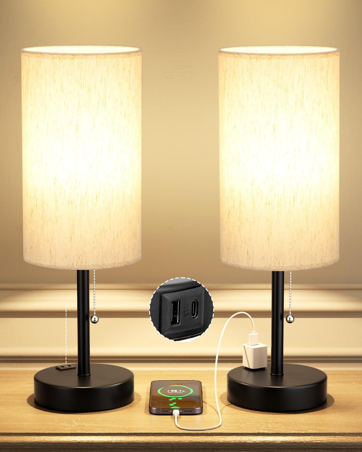 Round Beige LED Bulb — Set of 2 — Cream Shade
