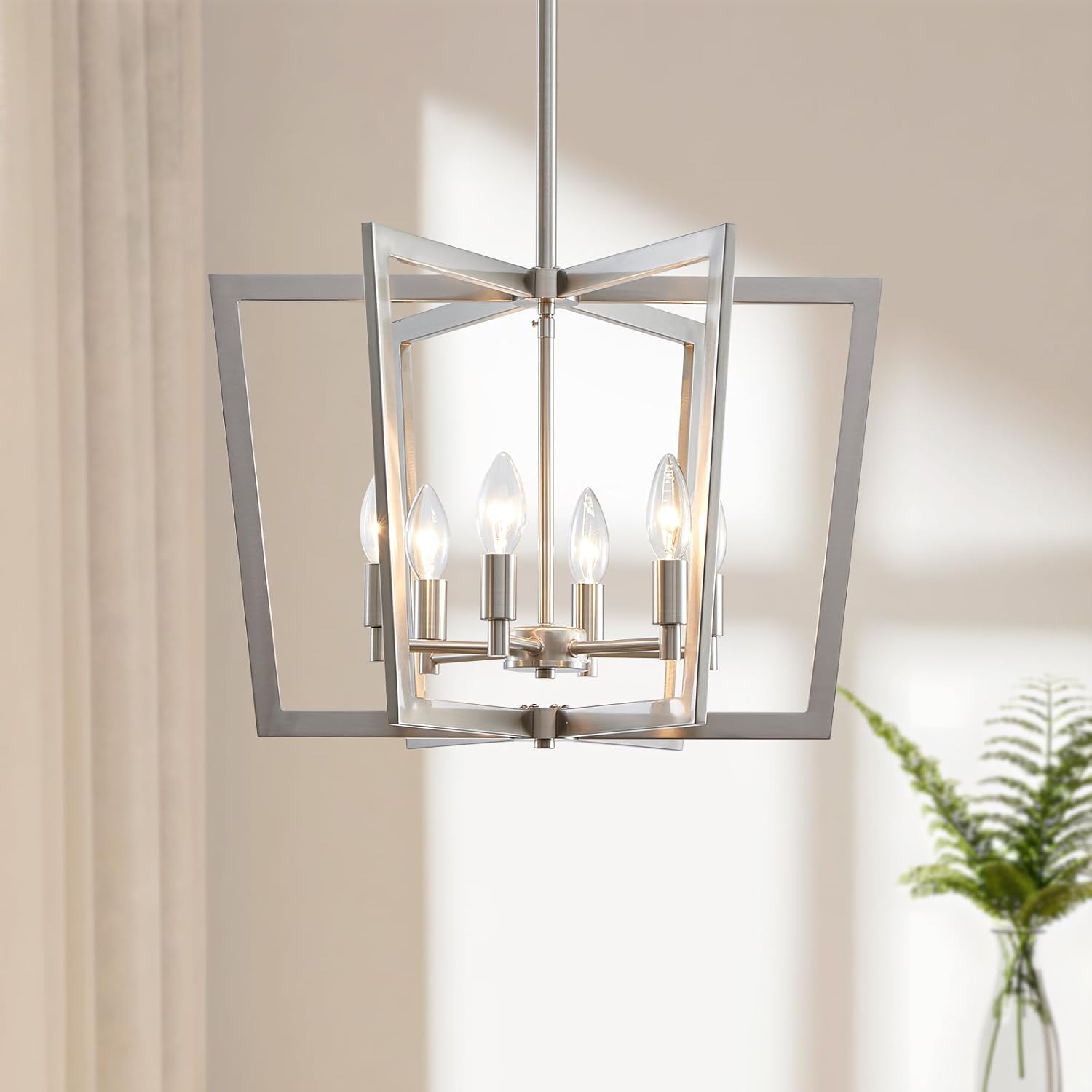 Modern Black Chandelier — 6-Light — Brushed Nickel 6 Lights