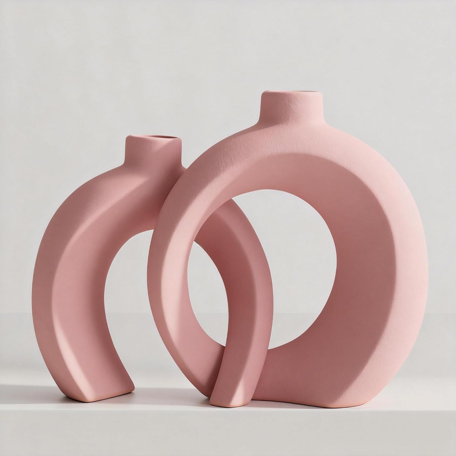 Modern Beige Decorative Vase — Set of 2 — Matte Pink