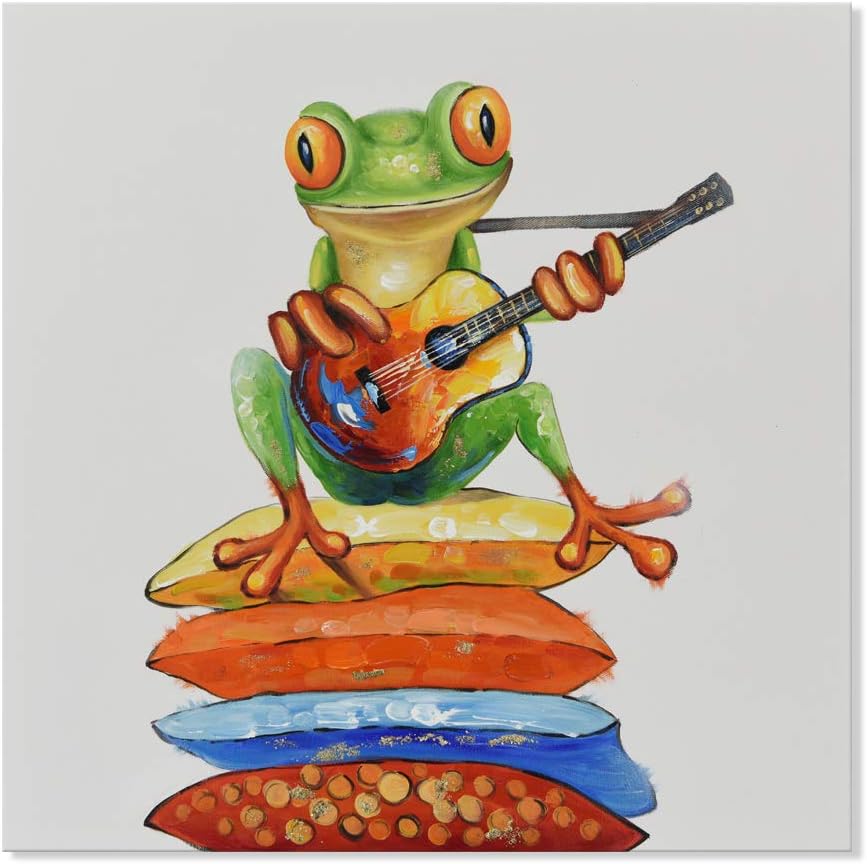Modern Metal Canvas Wall Art — 12" — Frog with Guitar