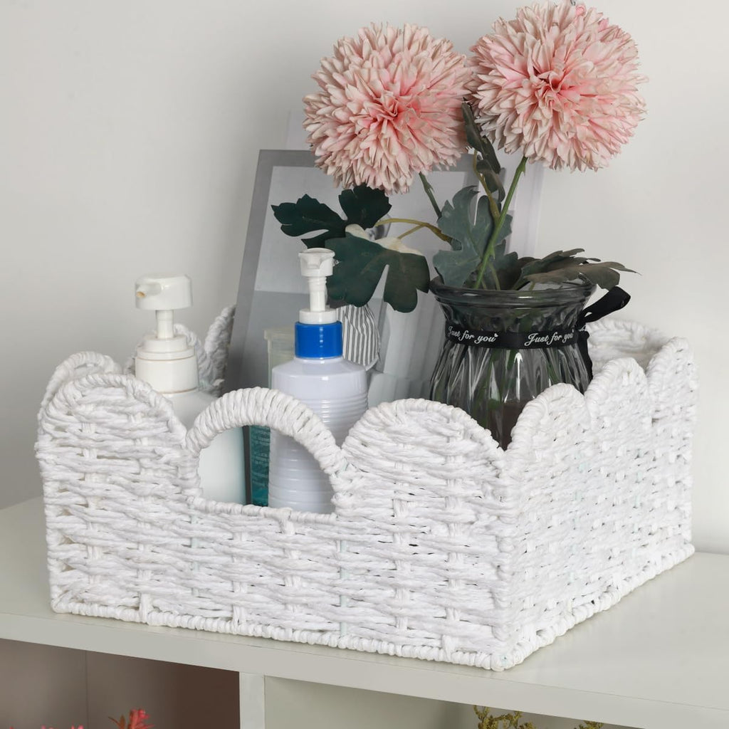 Handwoven Boho White Storage Basket - View 2
