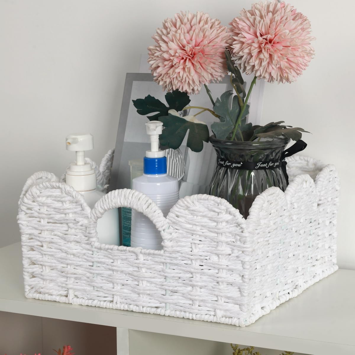 Handwoven Boho White Storage Basket - View 2